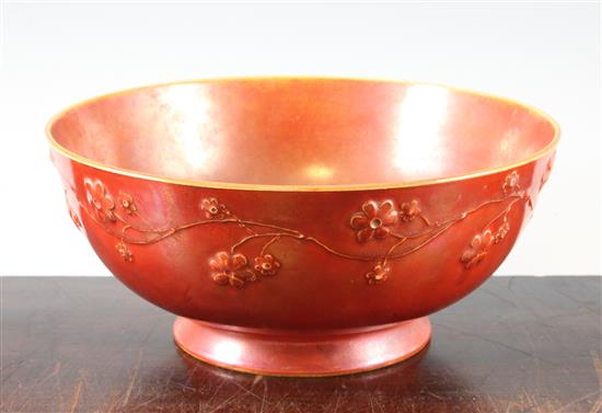 An unusual Ruskin orange lustre bowl, c.1910, 26cm diam.